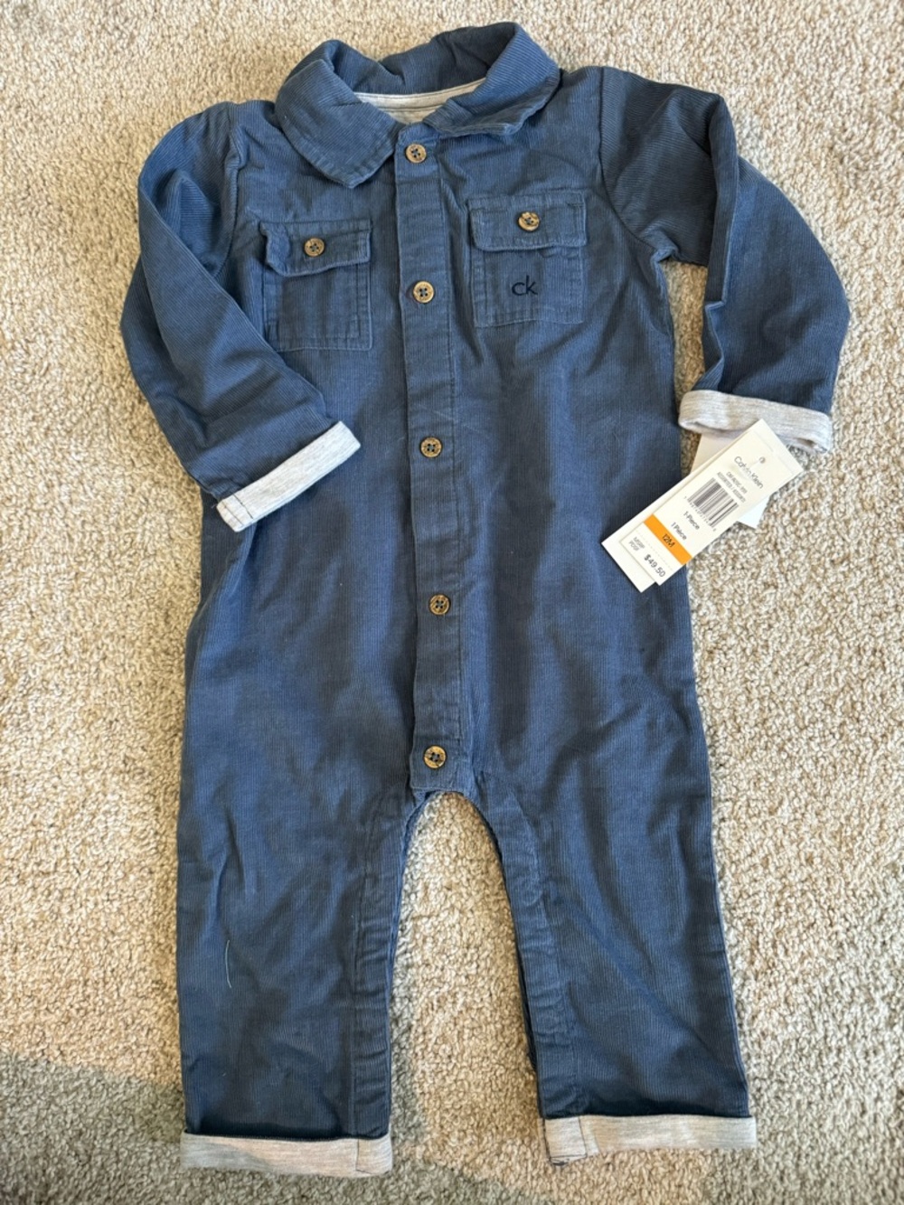 Calvin Klein Dark Blue Long-Sleeve Baby Romper